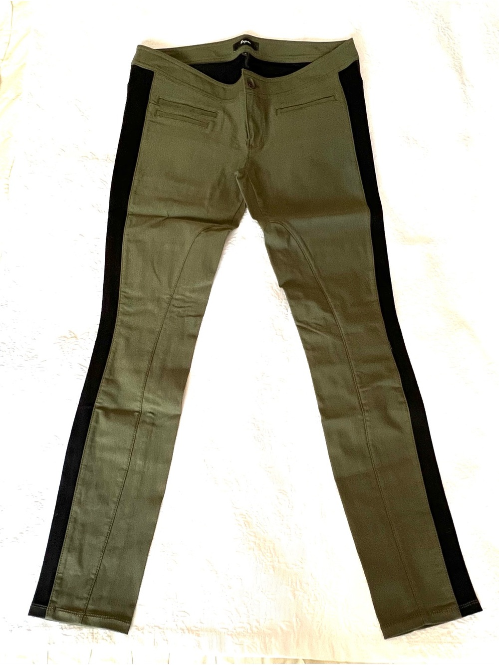 Express Stretch Hunter Green Black Sides Skinny Low Rise Riding Pants Sz 10